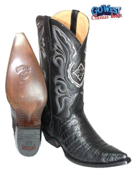 CHIHUAHUA BLACK CROCODILE BELLY WITH BLACK COWHIDE UPPER