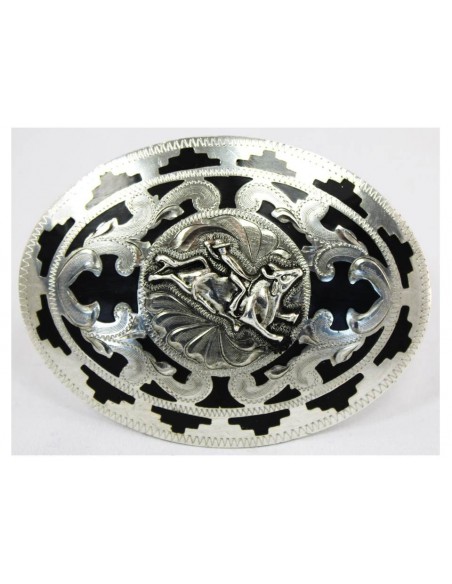 BOUCLE ARGENT FOND NOIR FIGURINE BULLRIDING ARGENT