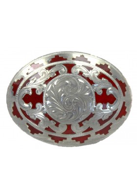 FIBBIA IN ARGENTO SFONDO ROSSO