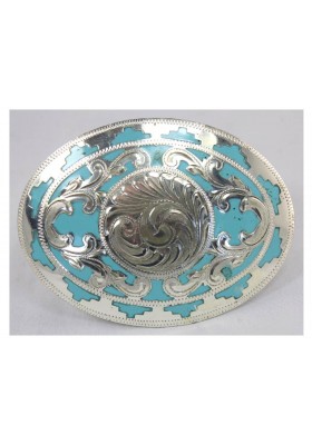 FIBBIA IN ARGENTO CON SFONDO TURCHESE