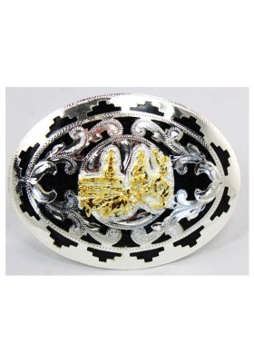 Gowest BOUCLE ARGENT FOND NOIR FIGURINE COWBOYS ET VACHES