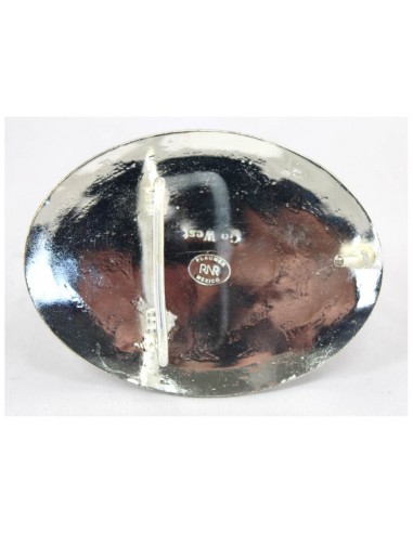 Gowest FIBBIA IN ARGENTO SFONDO NERO FIGURA DI COWBOY E MUCCHE