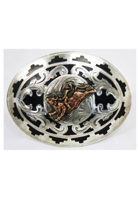BOUCLE ARGENT FOND NOIR FIG BULLRIDING CUIVRE