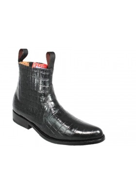 GIPSY BLACK PRINTED CROCODILE COWHIDE LEATHER