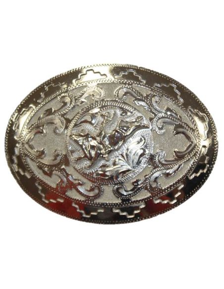 FIBBIA IN ARGENTO SFONDO NERO FIG BULLRIDING RAME