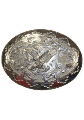 FIBBIA IN ARGENTO SFONDO NERO FIG BULLRIDING RAME