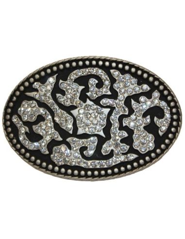 OVAL BUCKLE BLACK BACKGROUND STRASS