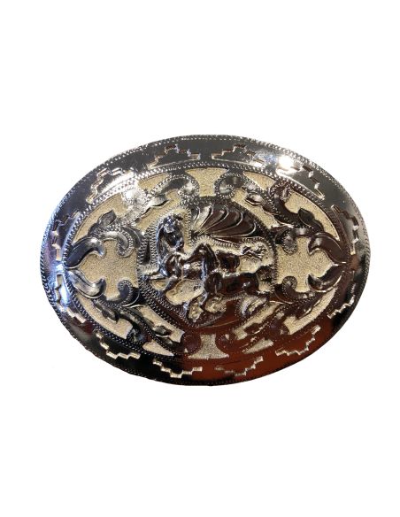 HEBILLA PLATA FONDO PLATA FIGURA CABALLOS