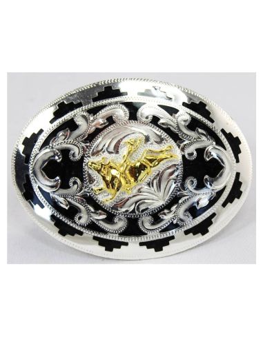 SILVER LOOP BLACK BACKGROUND BULL RIDDING GILDED