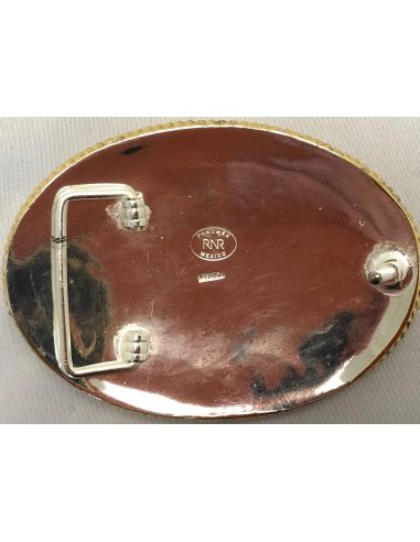 FIBBIA OVALE DORATA CON PICCOLO MOTIVO A FASCIA